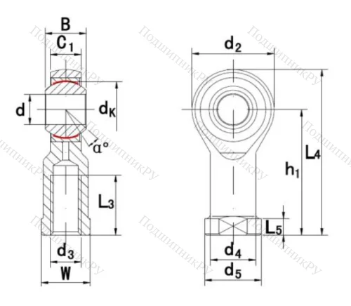 Шарнирная головка с внутренней левой резьбой GIKL 16 PW в Якутске