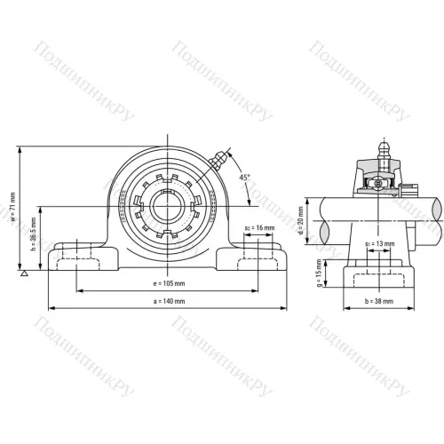 Подшипниковый узел UKP 205 - Вал: 20 мм