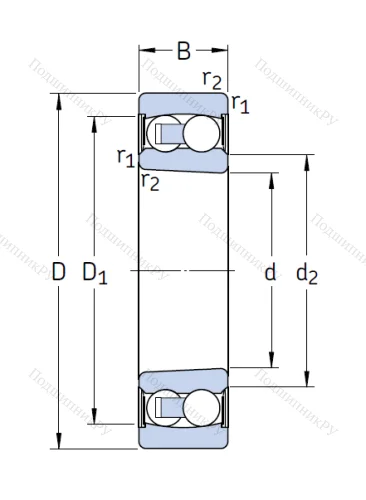 Двухрядный шариковый подшипник 2210 E-2RS 1KTN 9 от производителя  SKF