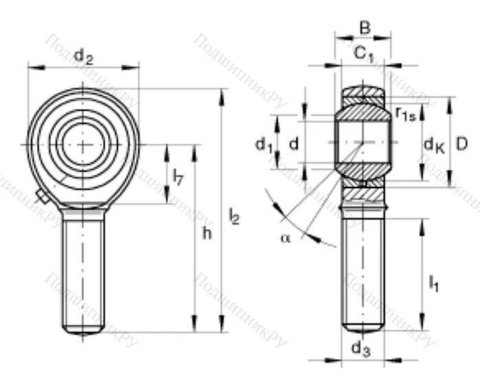 Шарнирная головка с наружной правой резьбой GAKR 20 PB