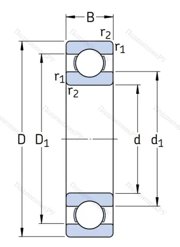 Однорядный шариковый подшипник 6307 от производителя  SKF